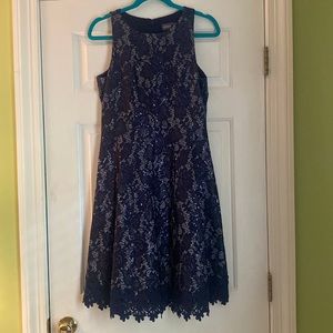 Navy dress, with silver and sequence embellishments